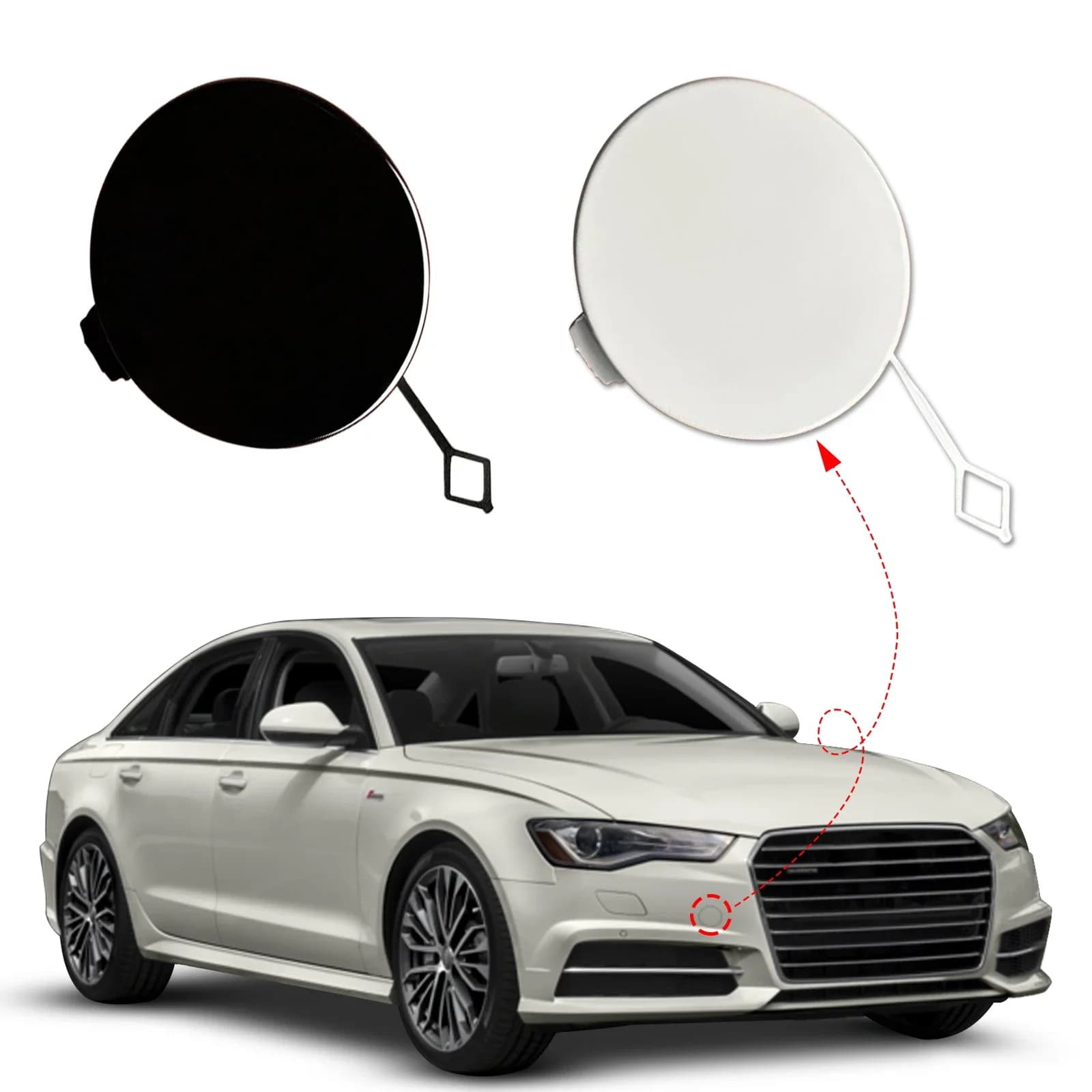 For Audi A6 2016-2018 Front Bumper Tow Hook Cover 4G0807241G Right Passenger Side OE Replacement Premium Quality Direct Fit