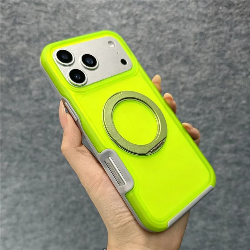 Magnetic Rotating Holder Neon Color Frosted Case For iPhone 18Pro 17Promax 16 17Pro For Magsafe Matte Translucent Hard Cover
