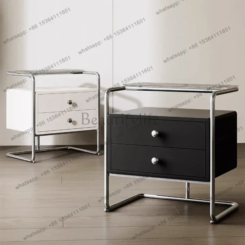 PG Nightstand Modern Nordic Simple Stainless Steel Bedside Table Wrought Iron Bedside Storage Locker Nightstands Bedroom Tables