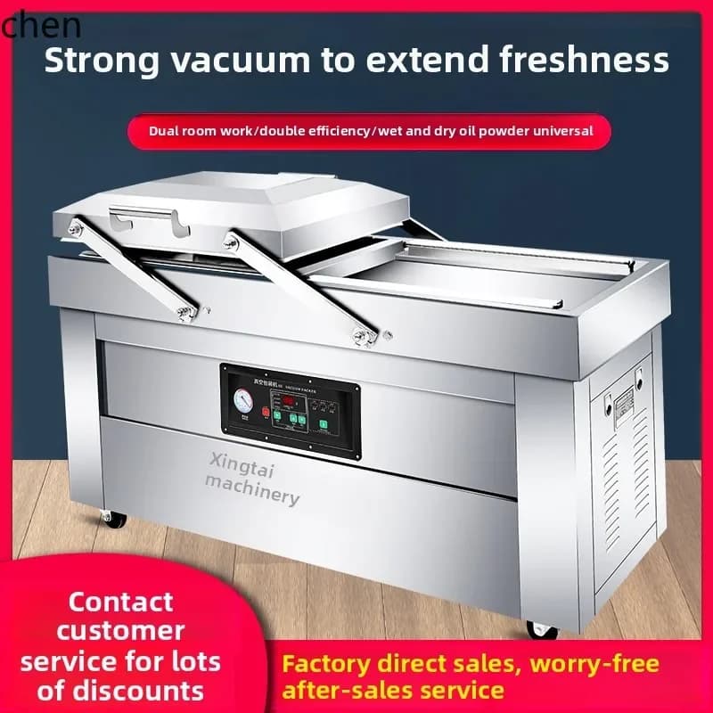 Double Chamber Vacuum Food Packaging Machine Automatic Commercial Large Dry and Wet Cooked Rice Vacuum Sealing Machine