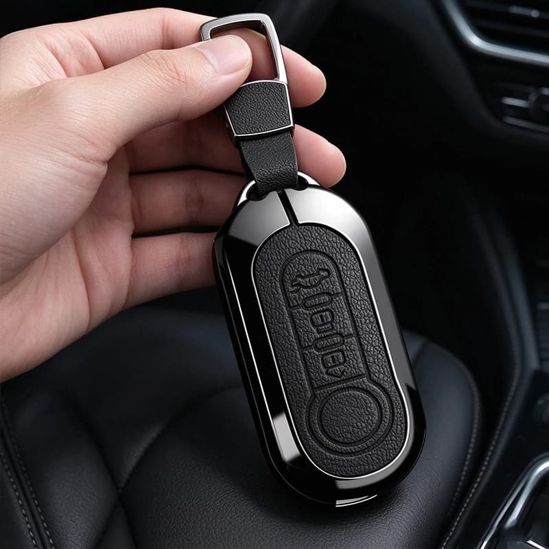 Metal Leather Car Flip Remote Key Case Cover for Fiat Ducato 500 500L Panda Grande Punto Lancia Musa Protect Shell Accessories