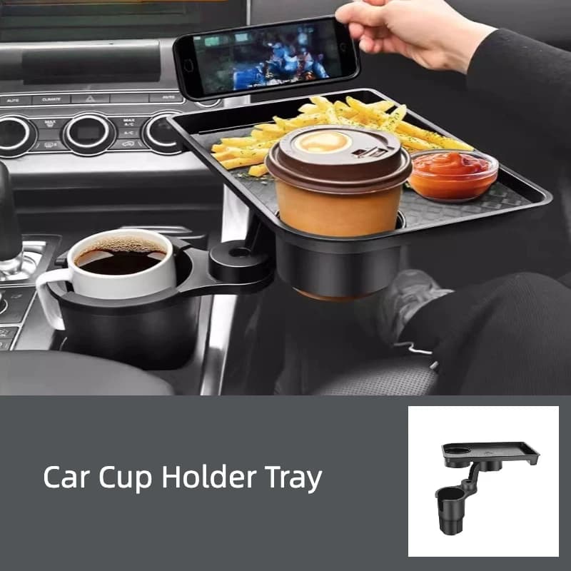 Car cup tray, 5-in-1 adjustable car cup holder, detachable car food tray and storage box, car cup tray table 360° rotatable, wit