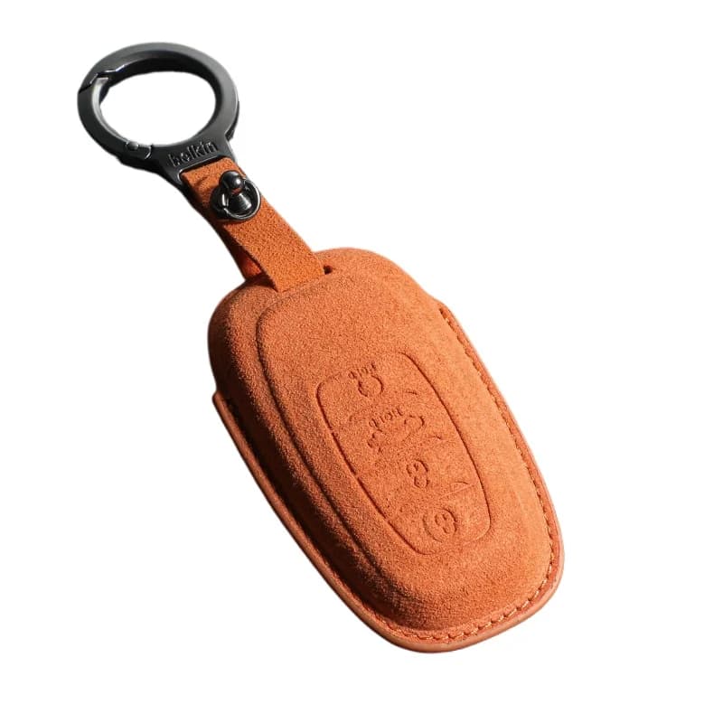 Suede Key Fob Cover for Hongqi H5/E-HS9/HS5/H9/E-QM5/HS7, Premium Soft Protective KeyCase with Keychain Keybag