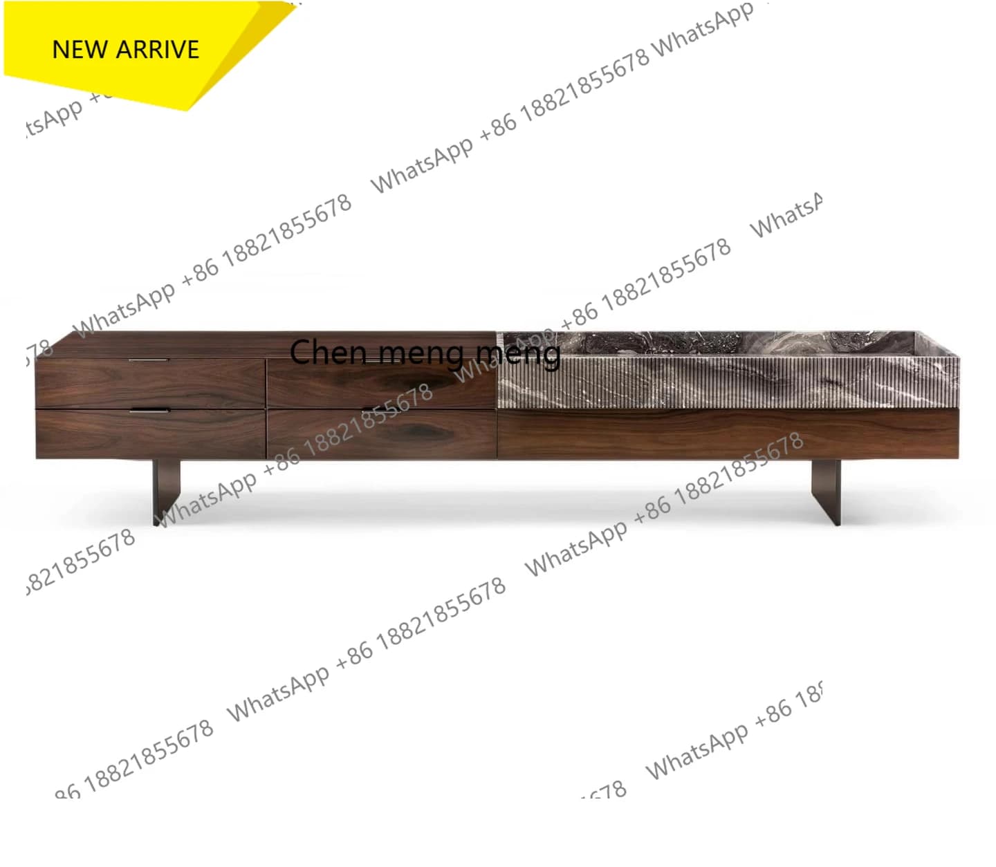 M138 Style Light Luxury Natural Marble Wall-Mounted TV Cabinet Living Room Designer Mid-Century Storage Cabinet Tall Floor Cabin