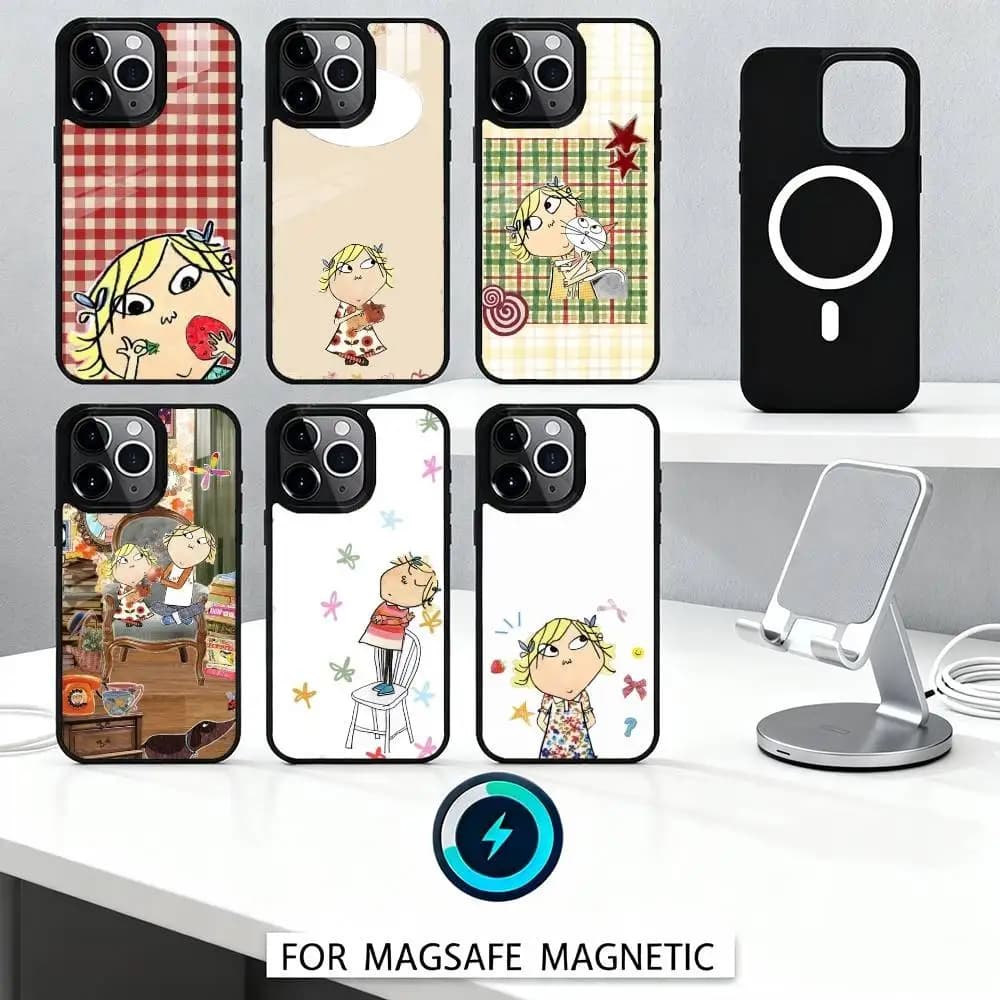 C-Charlie And L-Lola Anime Phone Case For iPhone 16,15,14,13,12,Pro,Max For Magsafe Magnetic Wireless Charging