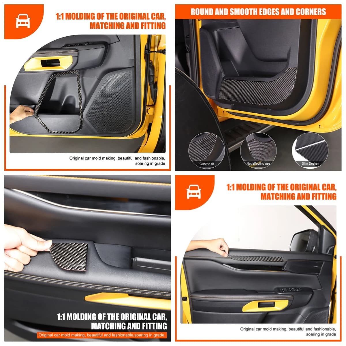 For Ford Ranger 2023 -24 Soft Carbon Fiber Door Decoration Sticker Horn Ring Glass Lift Handle Sticker Anti-Kick Cover Interior