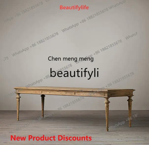 2003 French country retro rectangular dining table oak solid wood carving flower dining table and chair combination