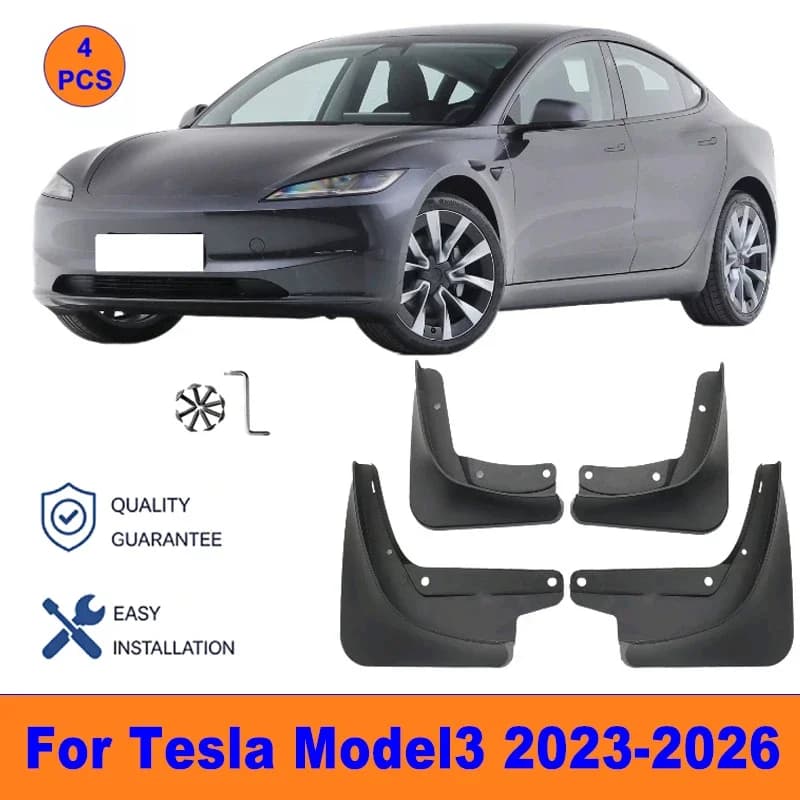 4Pcs Mud Flaps For Tesla Model3 2023-2026 - Splash Guards Front & Rear Wheel Fender Mudguards Car Exterior Protection Accessory