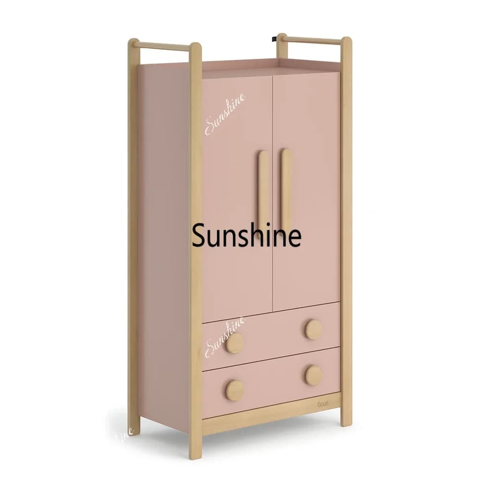 Luxury Solid Wood Kids Modern Closet Storage Wardrobe Clothes Organizer Adjustable Child's 2 Door 2 Drawer WardrobeY