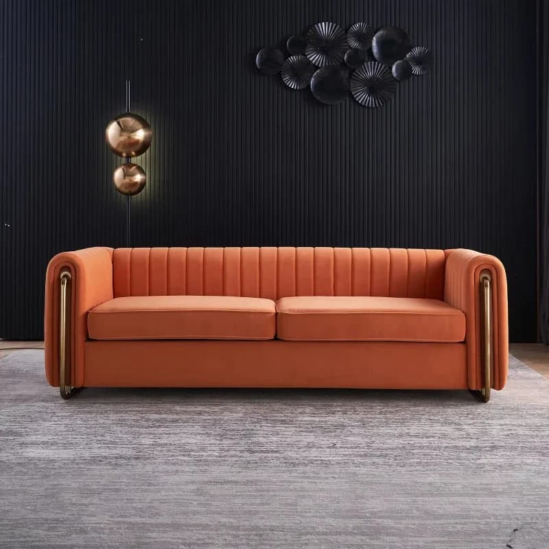 Modern velvet tufted upholstered sofa stainless steel living room sofa set leisure sofa home hotel furniture