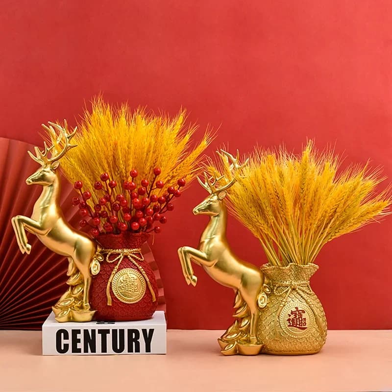 Fulu Lucky Bag Golden Wheat Ear Vase Ornament Home Living Room TV Cabinet Decoration Store Opening Housewarming Gifts