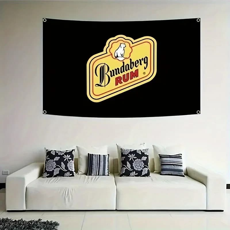 1pc Bundaberg Rum Flag, 91x150cm Polyester Flag, Vibrant Printed Flag with Golden & White Logo, Indoor Outdoor Yard Garden Decor