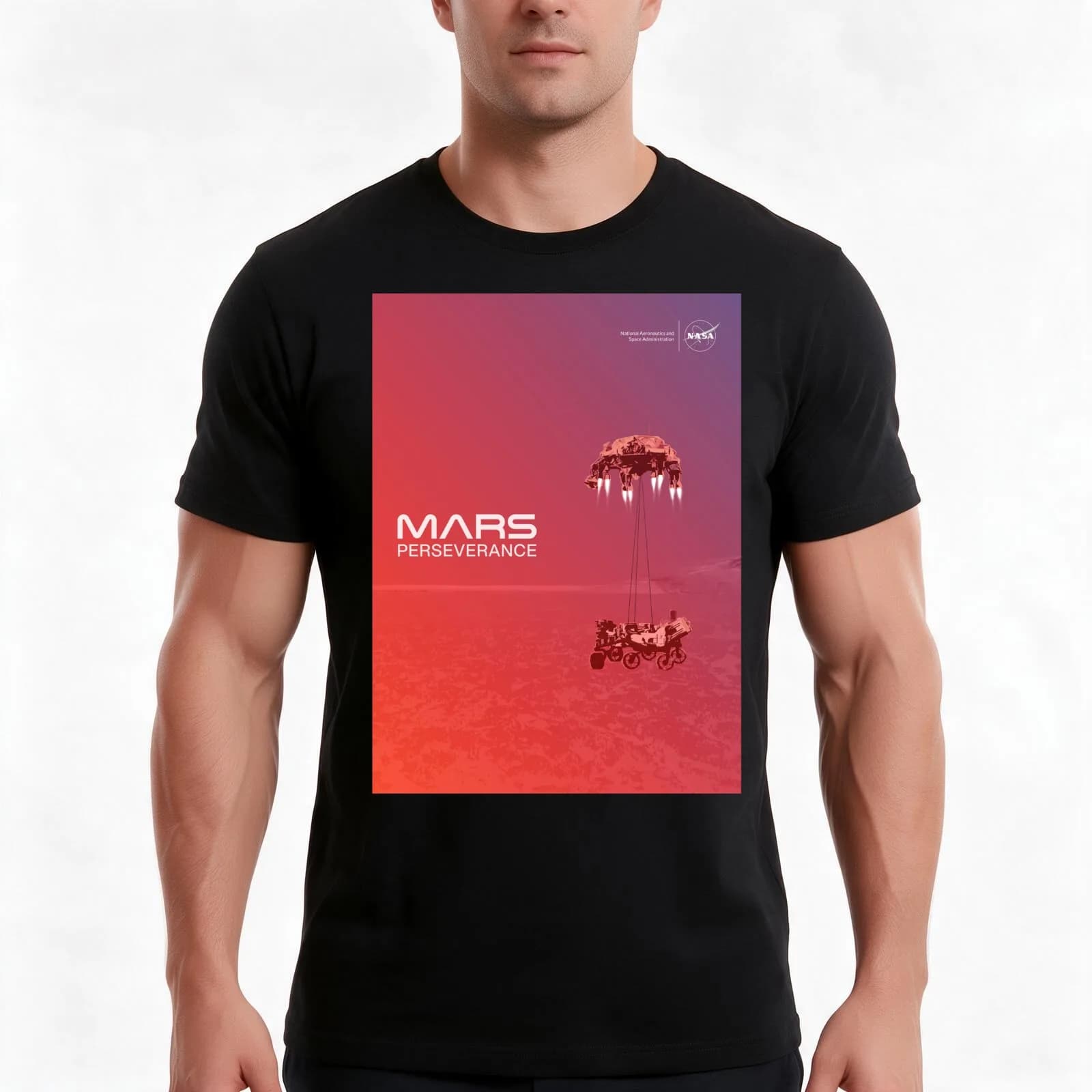 Mars Perseverance Rover T-Shirt, Summer Casual Cotton Tee, Oversized Streetwear Tops, Vintage Graphic Print, Unisex Men Women