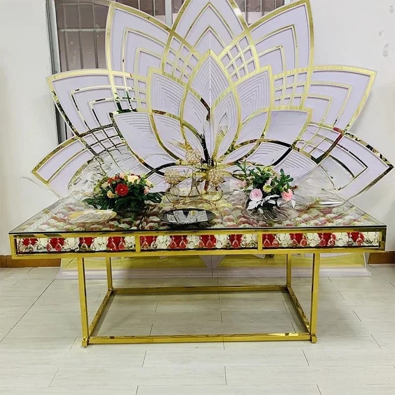 Wedding Mirror Glass Stainless Steel Dining Table  exclusive concepts mirror glass wedding rent dining table