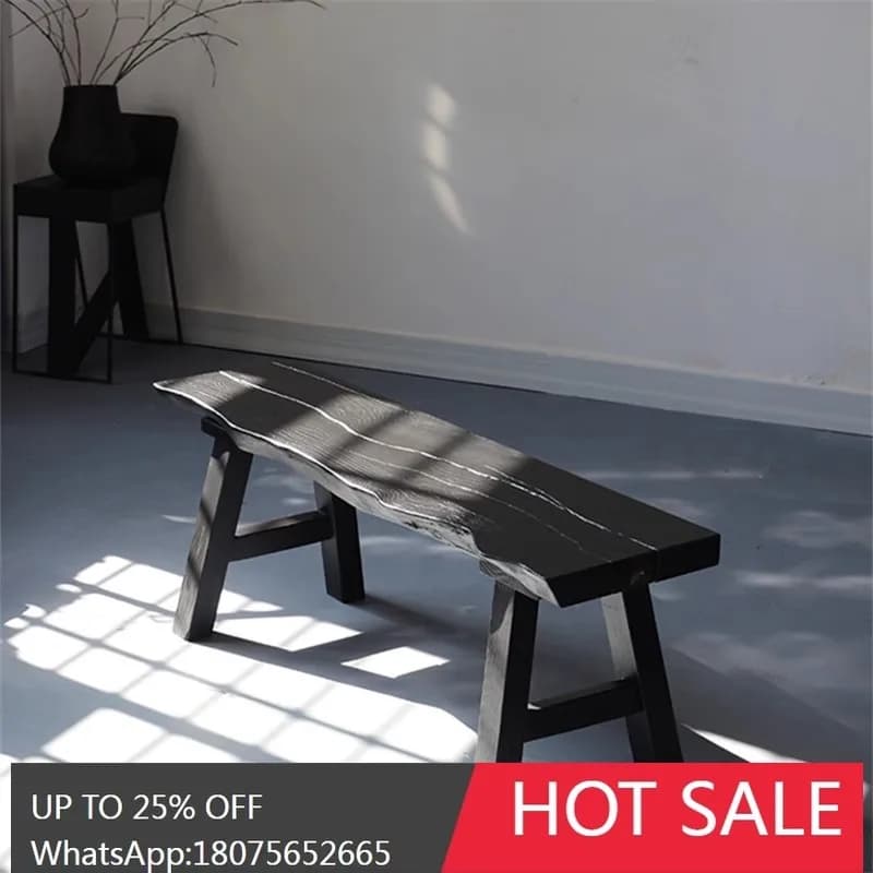 Wabi-Sabi Style Carbonized Wood Homestay Leisure Stool Outdoor Long Bench Long Chair