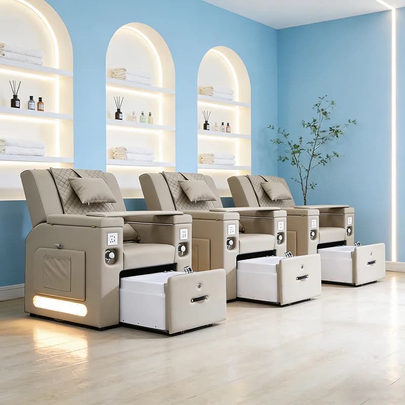 2026 New Design Nail Salon Equipment Reclining Foot Care Spa Chair Luxury Kneading Massage Pedicure Chair with Led Lights