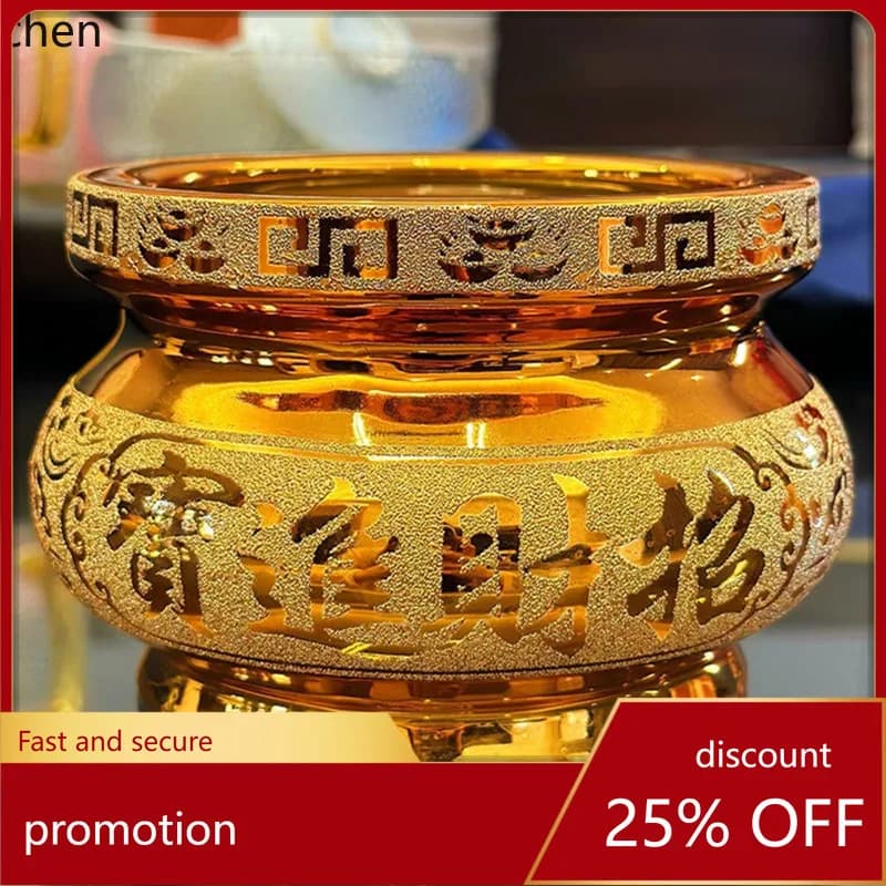 Cz ceramic gold sand incense burner - home altar decoration for wealth attraction - buddhist shrine supplies - buddhist