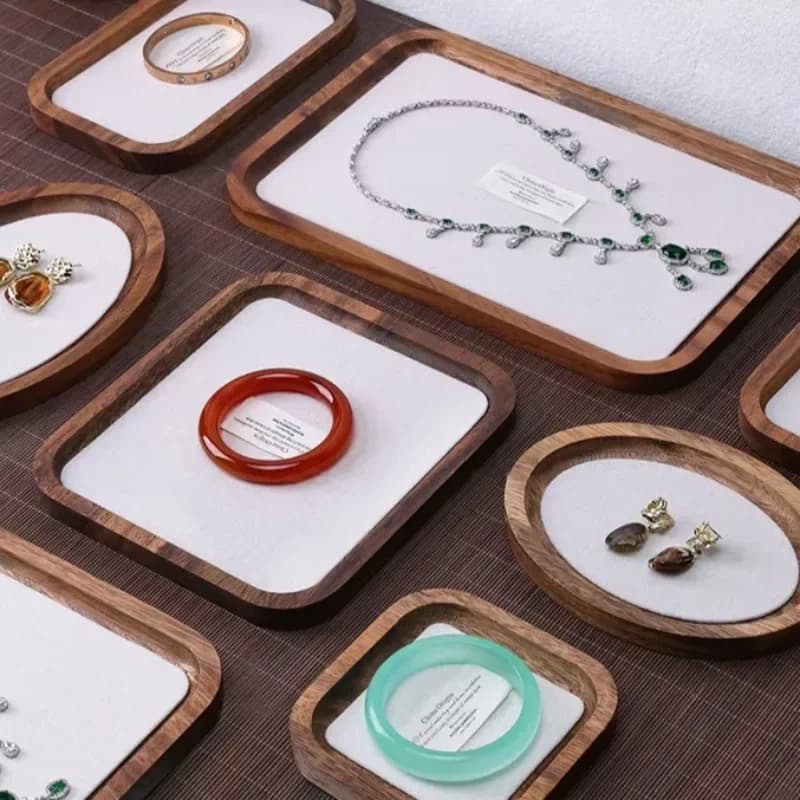 Counter Jewelry Display Tray Solid Wood Jewellery Storage Trays Exhibitor Bracelet Necklace Tray Showcase Earring Ring Trays