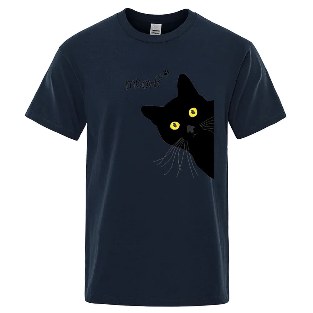 Black Cat Cute Print Men's T-shirt - Comfortable Summer Streetwear Casual Top - Large Size Loose Short Sleeve T-shirt