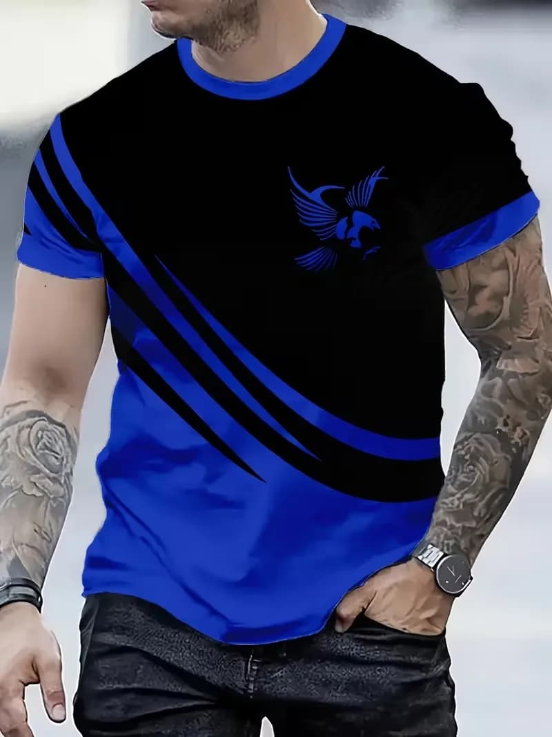 Fashion Gradient Bird 3D Printed Men's T-Shirt Summer Outdoor Crew Neck Casual Top Street Style Quick-Drying Sports Men's Shirt