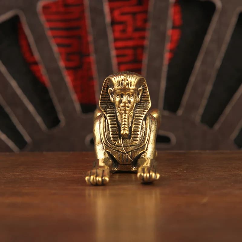 Pure brass Egyptian pharaoh sphinx, vintage solid piece, decorative tabletop tea pet, handcrafted ornament