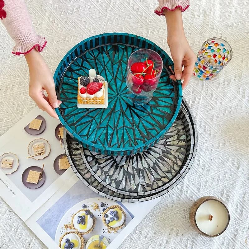 Nordic Style Natural Colored Seashell Tray Creative Handmade Colorful Round Storage Tray Home Desktop Decorative Items Organizer