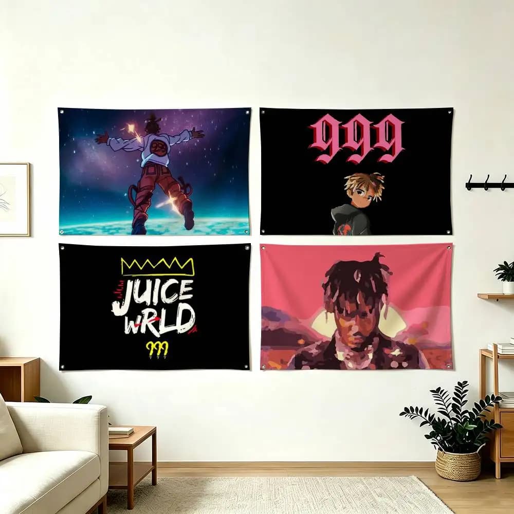 J-Juice WRLD 999 Emo Rap Flags for Bedrooms Home Decor Items Outdoor Decors Garage Decoration Flaga