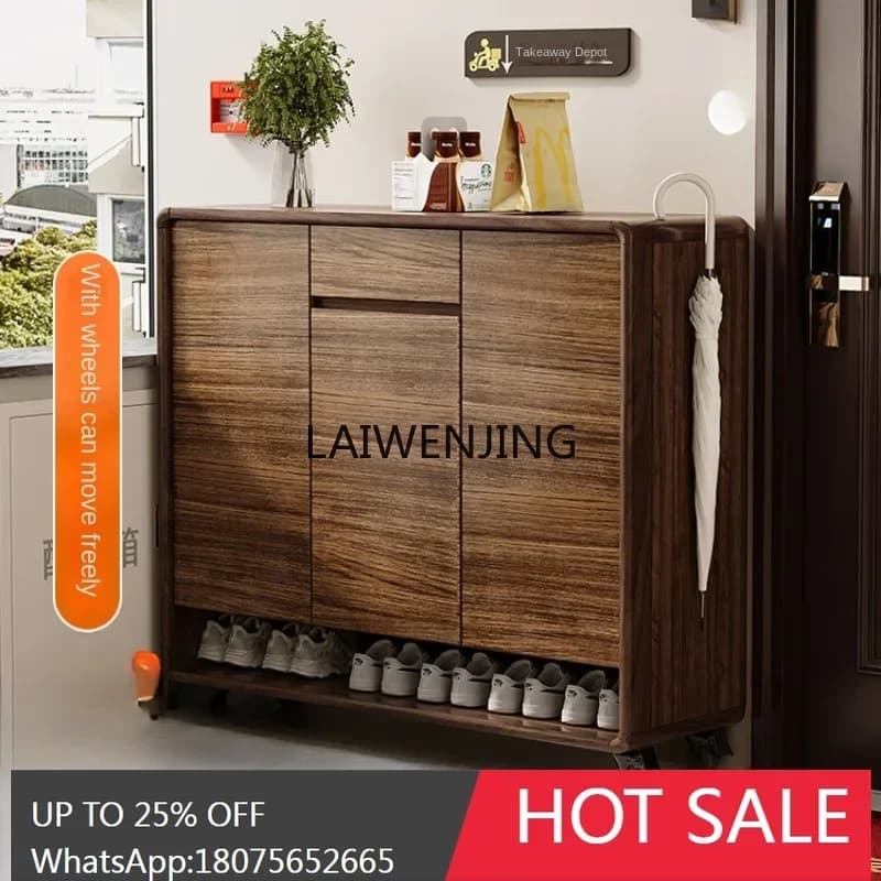 Solid wood frame movable shoe cabinet corridor door door cabinet outdoor corridor with wheels universal wheel entrance cabinet