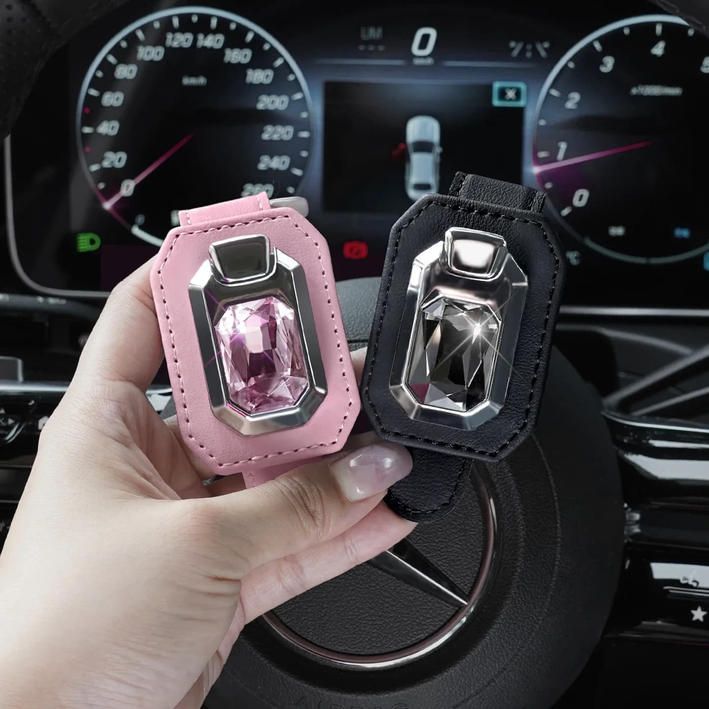 Car glasses clip 2025 new high-end leather with diamond for car sunglasses frame, storage for car sunglasses