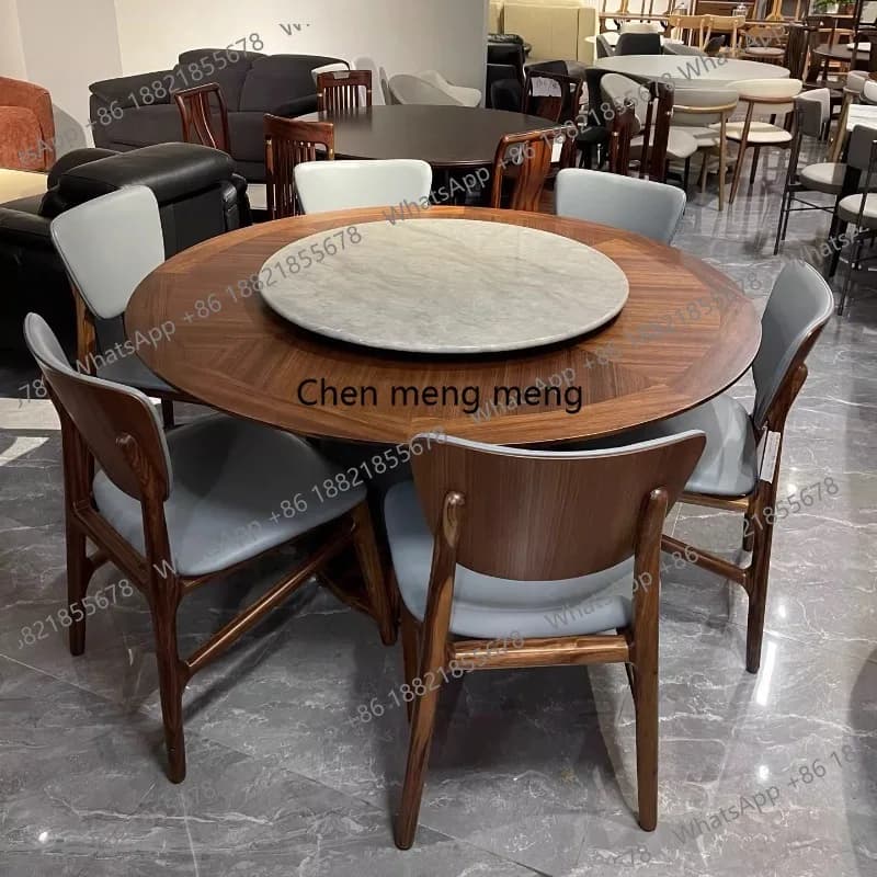 Pure solid wood ebony solid wood dining table and chair combination modern simple style round table