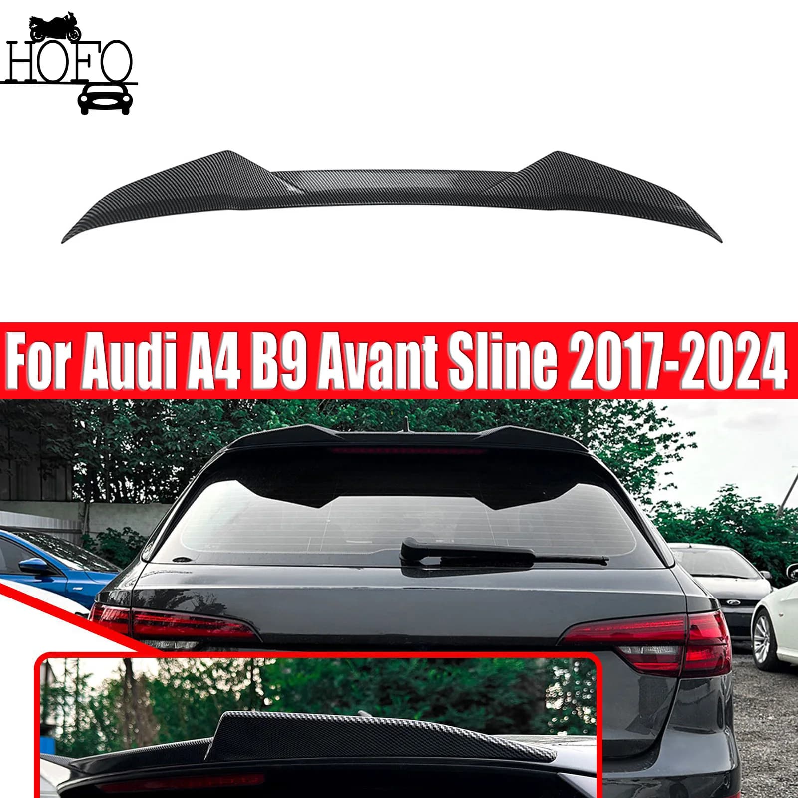 Car Roof Spoiler Rear Trunk Spoiler Mid Wings ABS Body For Audi A4 B9 Avant Sline 2017-2024