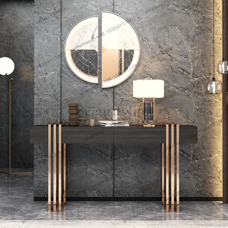 New Chinese-style porch cabinet against the wall modern simple stainless steel light luxury porch