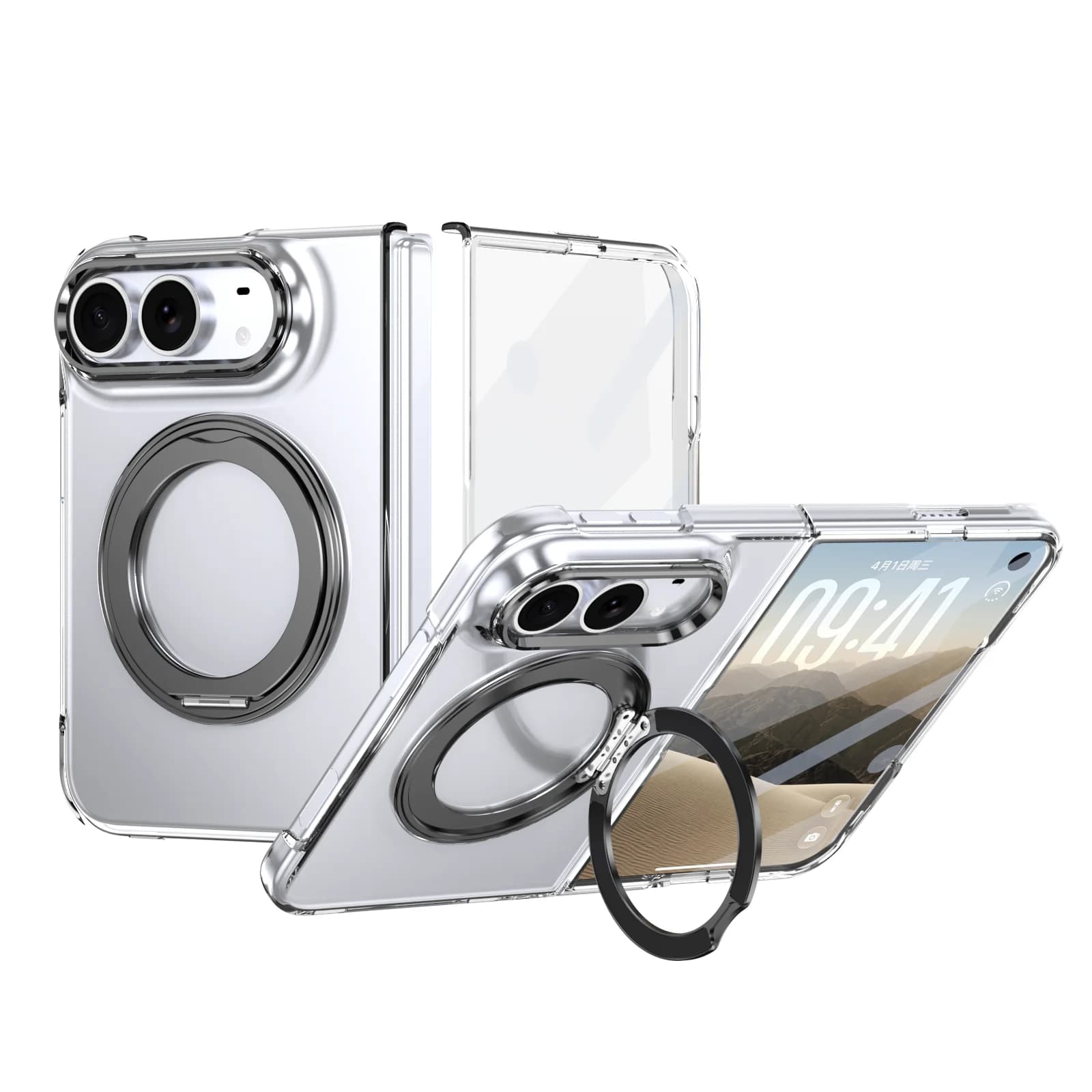 For iPhone Duo Case Transparent Magnetic Rotating Holder With Tempered Film Shockproof Back Cover Accessories For iPhone Ultra