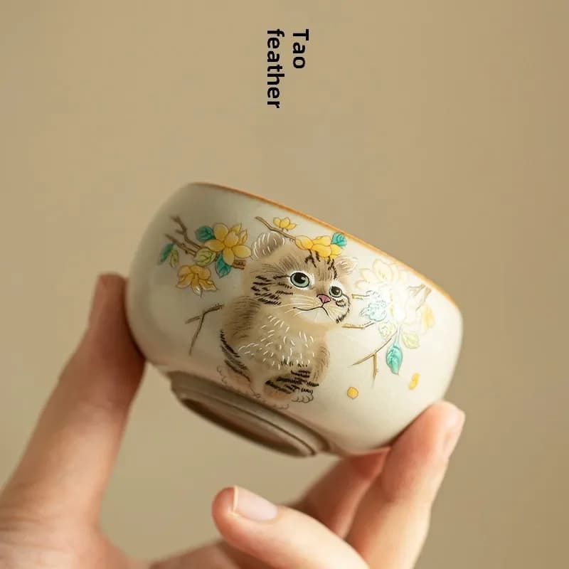 Ru kiln cat teacup master cup single cup open piece tea cup high-end