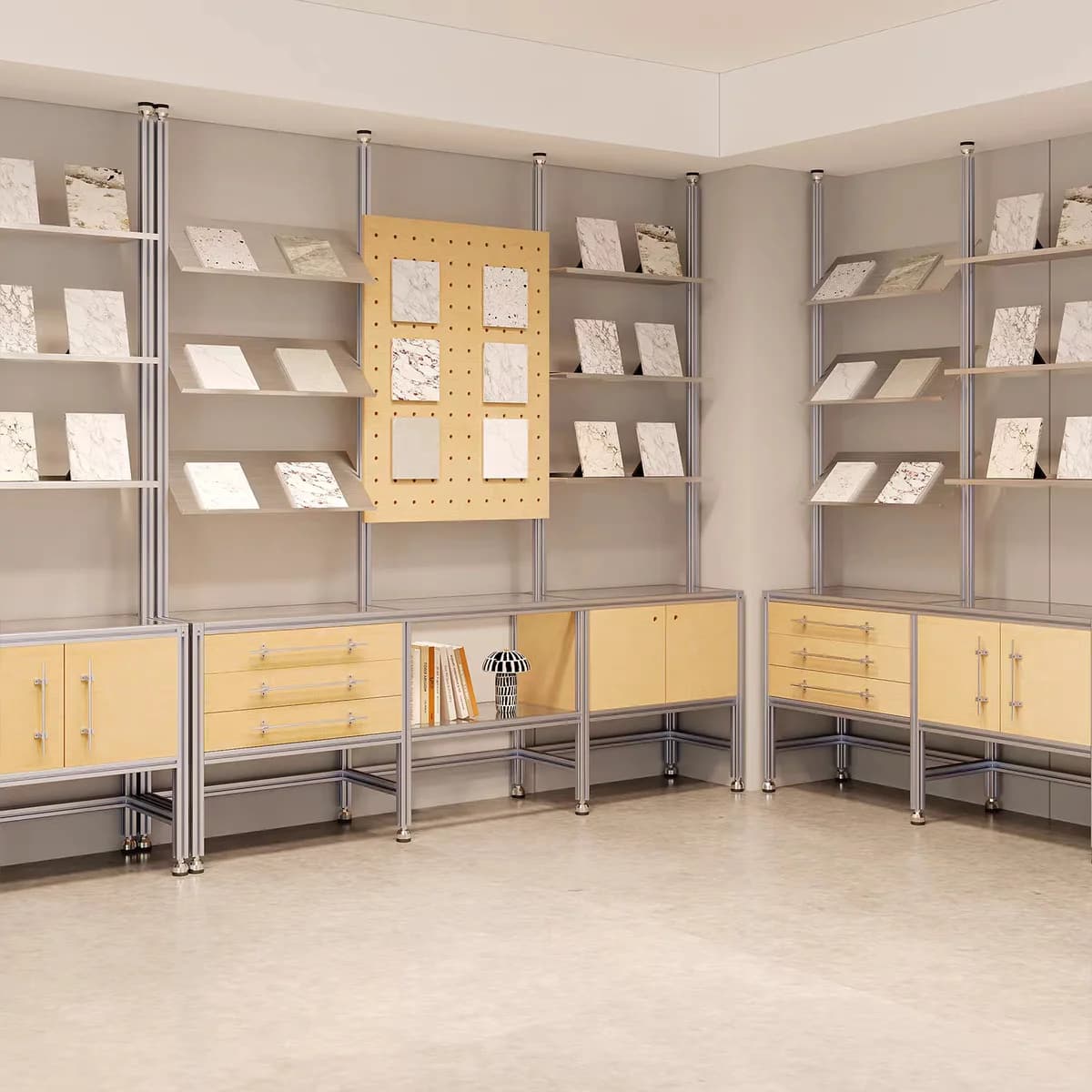 YJQ aluminum profile vertical partition rack marine plate glass display cabinet stainless steel inclined display rack