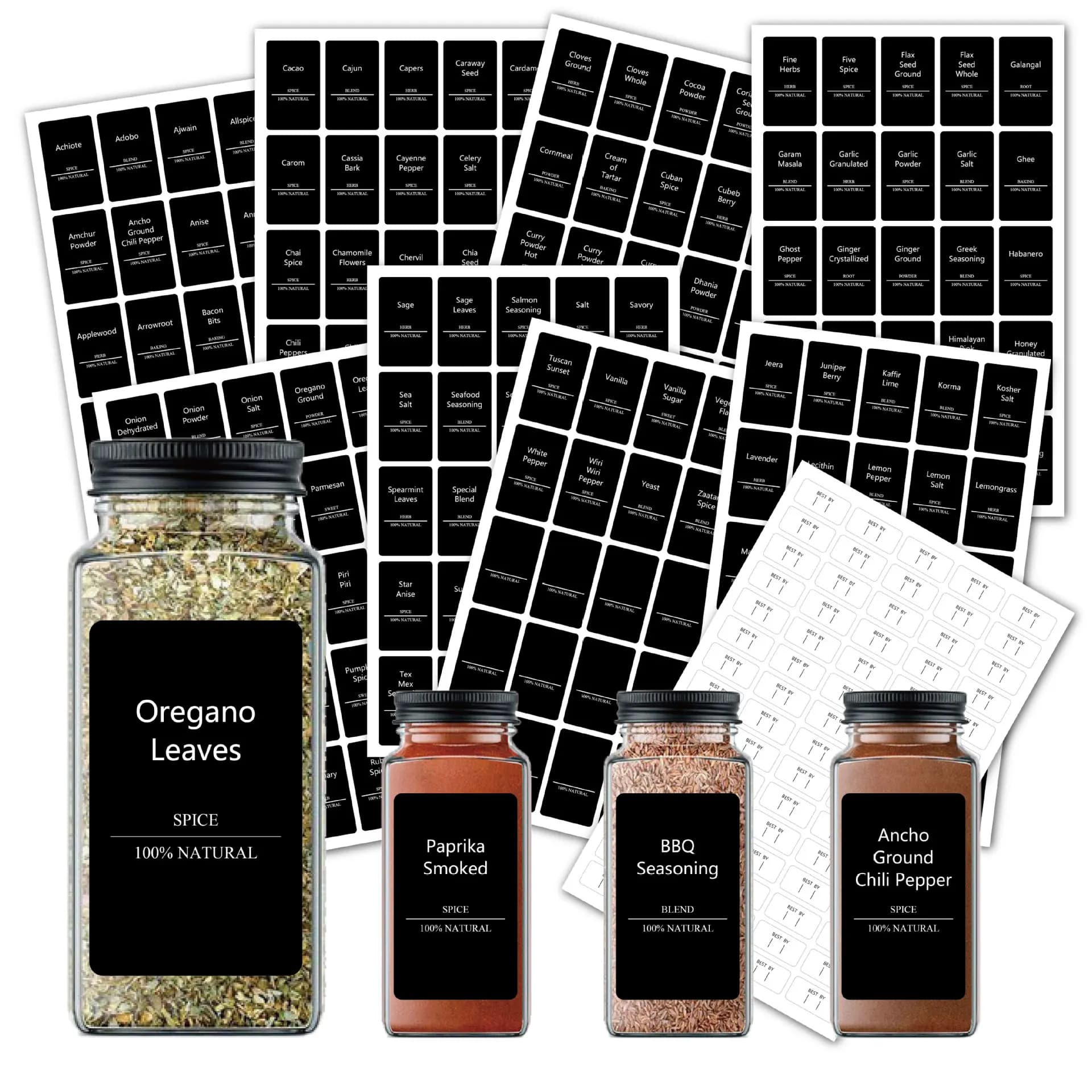 275pcs Black Spice Labels Waterproof Oil Resistant Machine Washable Kitchen Seasoning Can Label