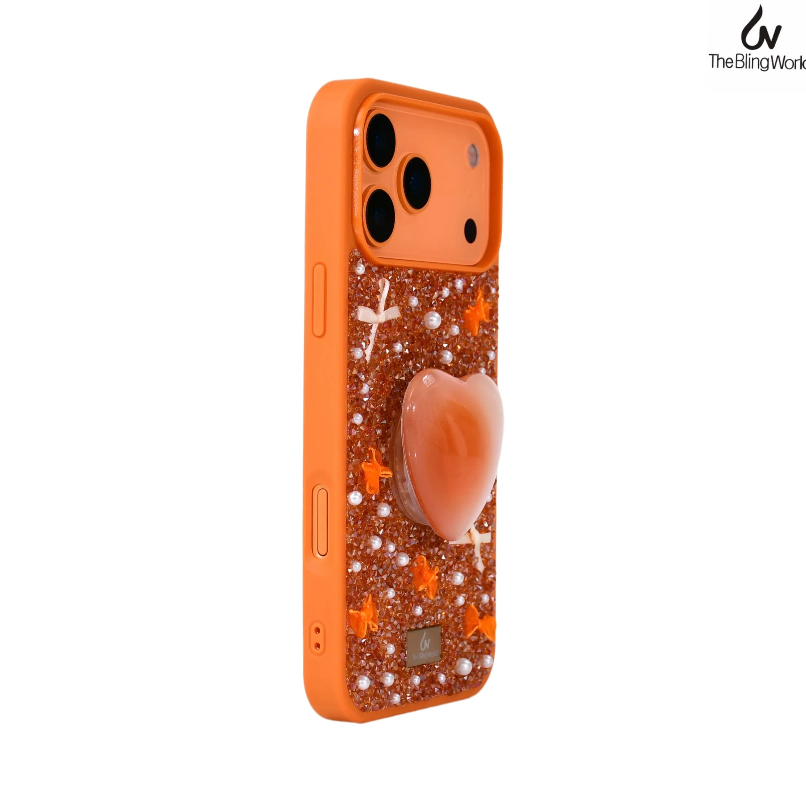 The Bling World 3D Heart Airbag Stand Case for iPhone 17 16 15 14 Pro Max Plus Air Luxury Bow Pearl Diamond Rhinestone TPU Cover