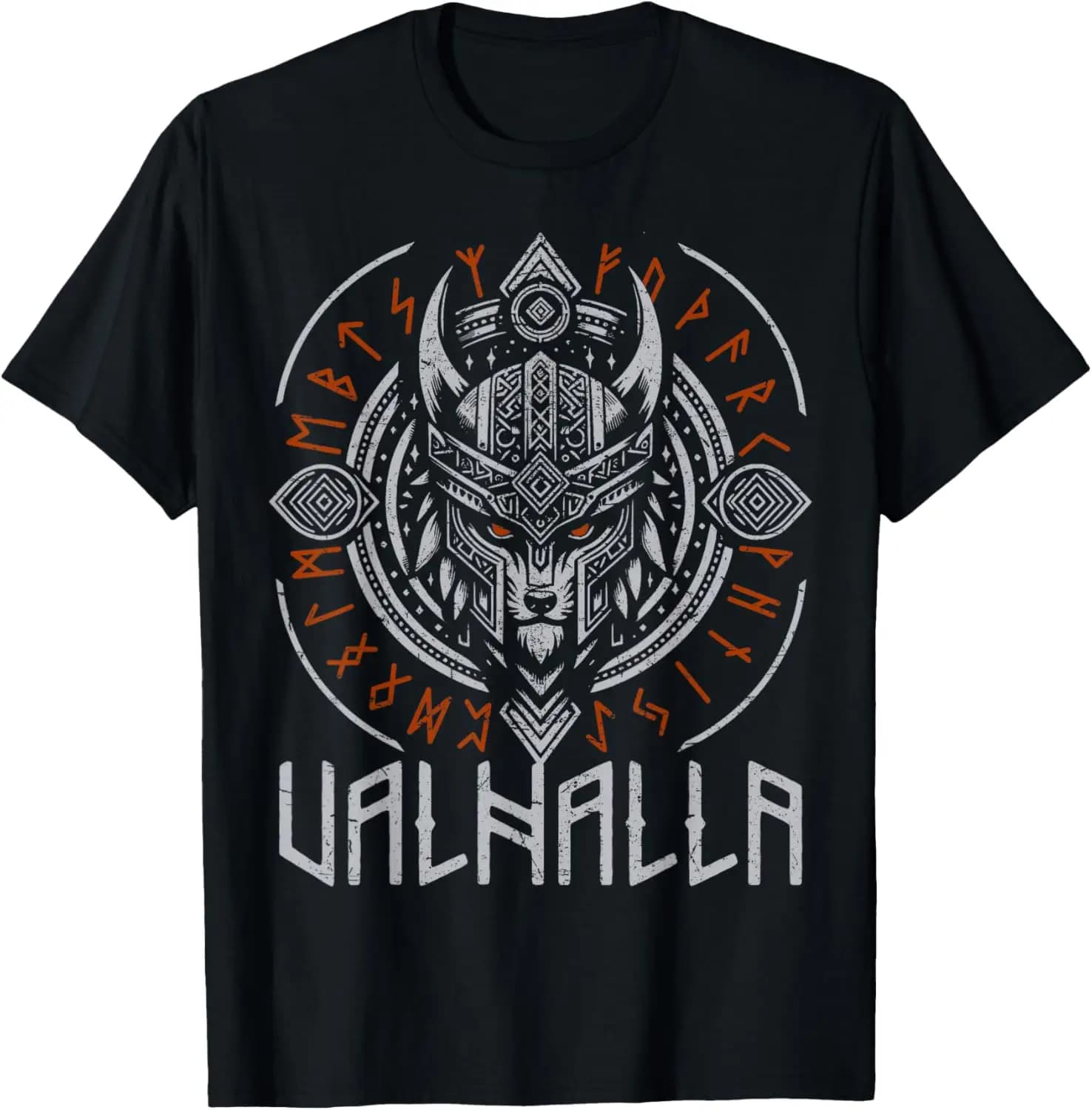 Norse Myth Compass Vegvisir Rune Odin Wolf Mask Valhalla T-Shirt 100% Cotton O-Neck Short Sleeve Summer Casual Mens T-shirt