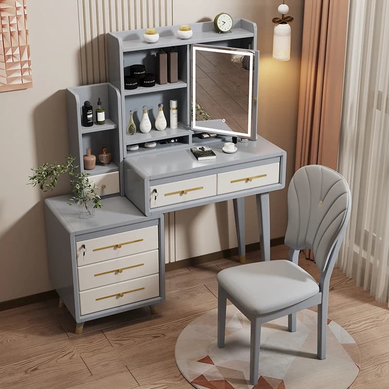 ---Grey White Dressing Table Organizer Light Luxury Bedroom Dressing Table Drawer European Penteadeira Para Quarto Furniture