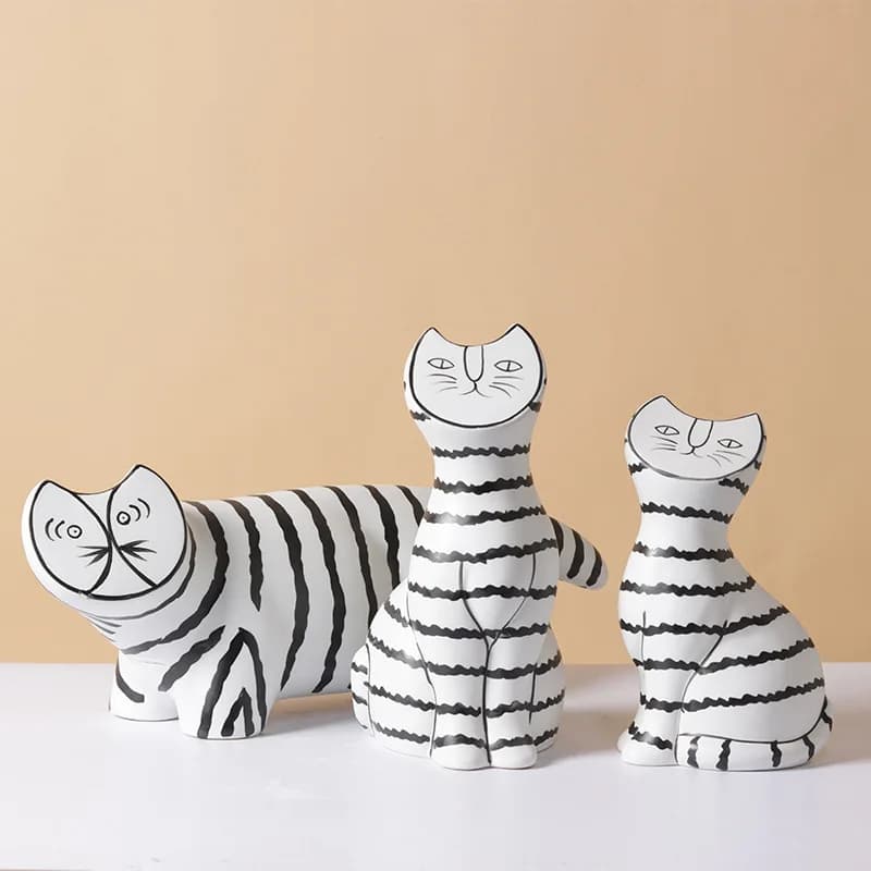 Black and white striped flat face cat ornaments TV cabinet wine cabinet desk bedside table desktop decoration handmade