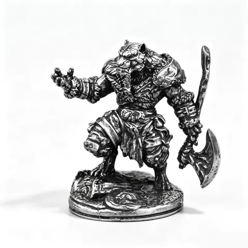 Solid White Copper Tiger Warrior Metal Miniature Figure, Desktop Decoration Collectible Ornament Gift for Men