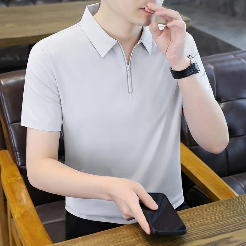2026 model summer men's ice silk seamless lapel polo shirt, quick-drying short-sleeved T-shirt, trendy and simple youth style ic