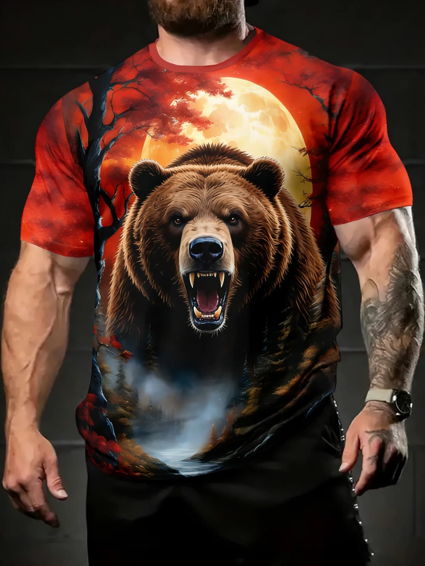 Street Trend Men's Clothing 3D Digital Printed Animal Graphic T Shirts Loose and Breathable Round Neck Short Sleeved Top for Men