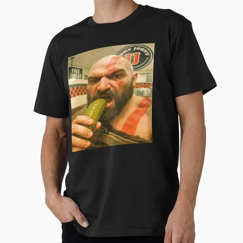 God of War Kratos T Shirt Pickle Time! Funny Graphic Tee Spartan Warrior Ragnarok Streetwear Short Sleeve Unisex Gamer Gift Tops
