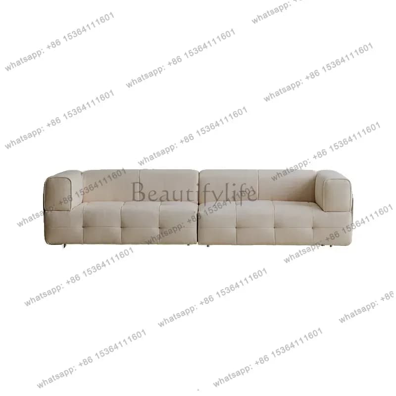 Nordic retro cream wind marshmallow sofa living room fabric tofu block straight row sofa