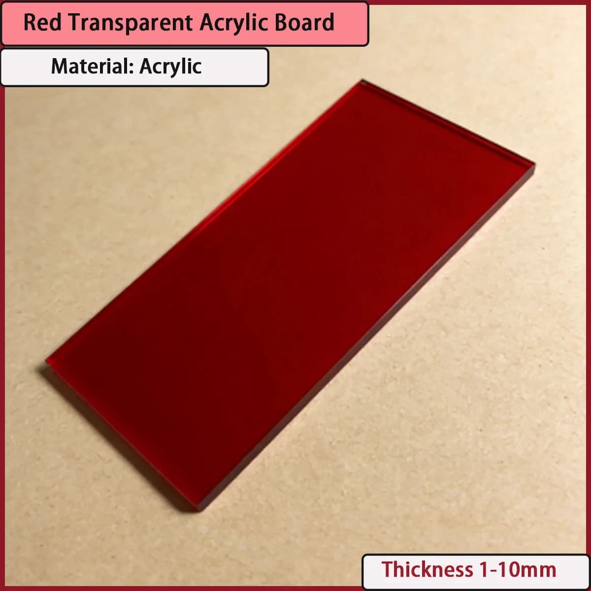 1-10mm Thick Red Transparent Acrylic Board Suitable for Electronic Device Casings, Decorative Background Walls, Etc