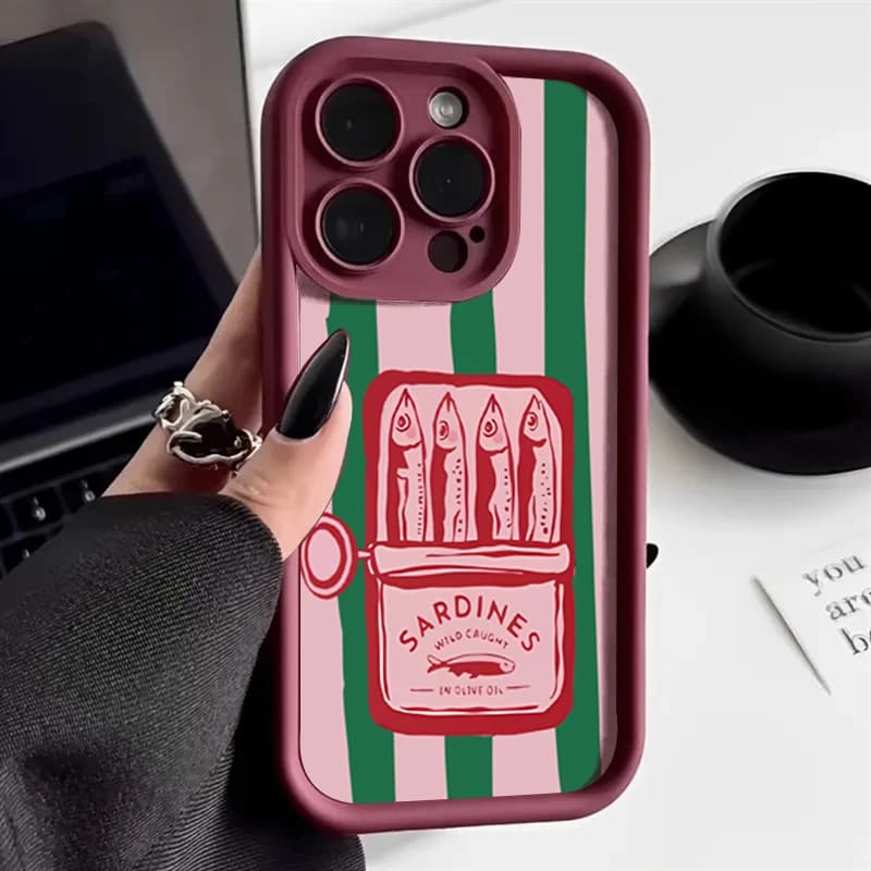 Funny Sardine Can Retro Striped Phone Case for iPhone 17 16 Pro 15 14 Plus 13 11 12 Pro Max XS XR 7 8 Plus SE 2022 Air 16E Cover