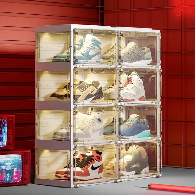 Intelligent voice-activated luminous shoe box, no installation of transparent foldable shoe wall, automatic storage cabinet