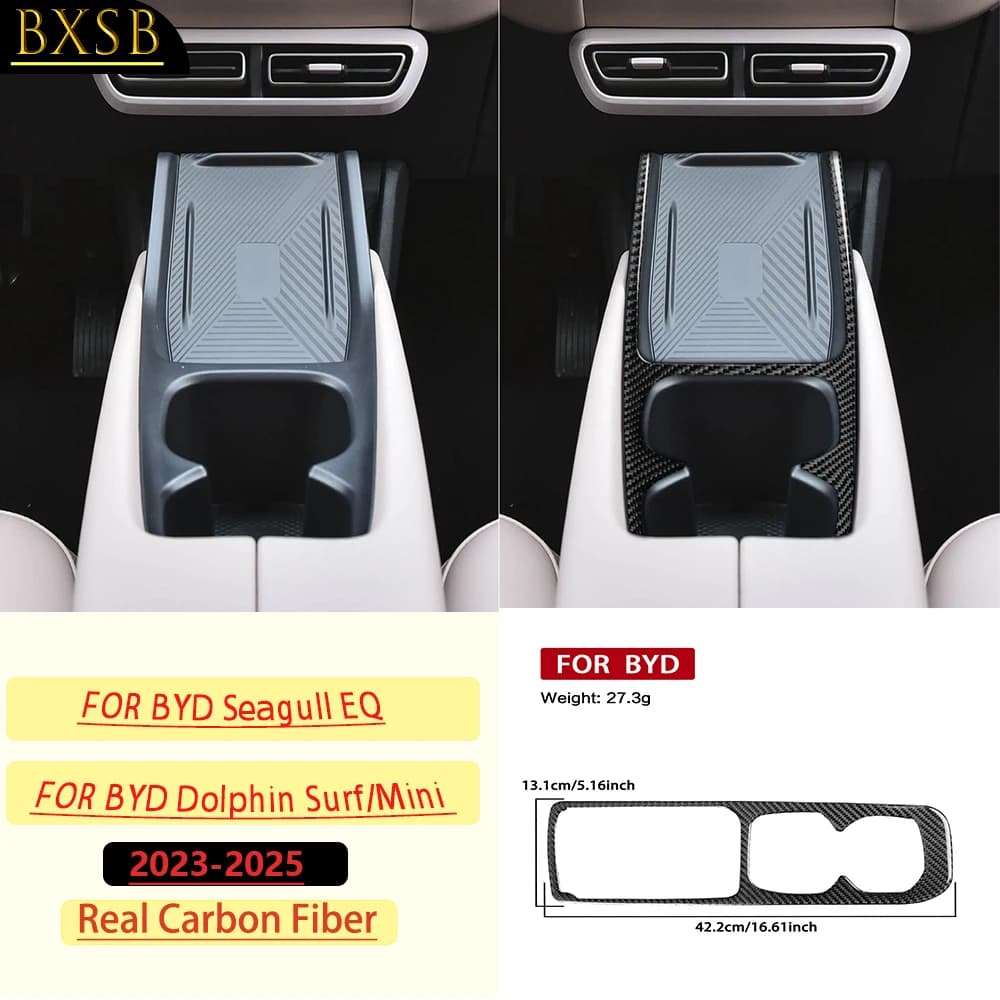 Carbon Fiber For BYD Seagull EQ/Dolphin Surf/Mini 2023-2025 Car Center Console Cup Holder Trim Sticker Interior Accessories