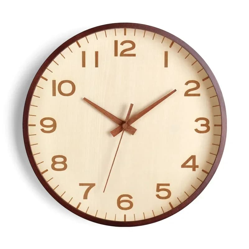 European Wooden Silent Wall Clock Living Room Simple Decoration Pointer Clock, Japanese Style Retro Wood Quartz Clock